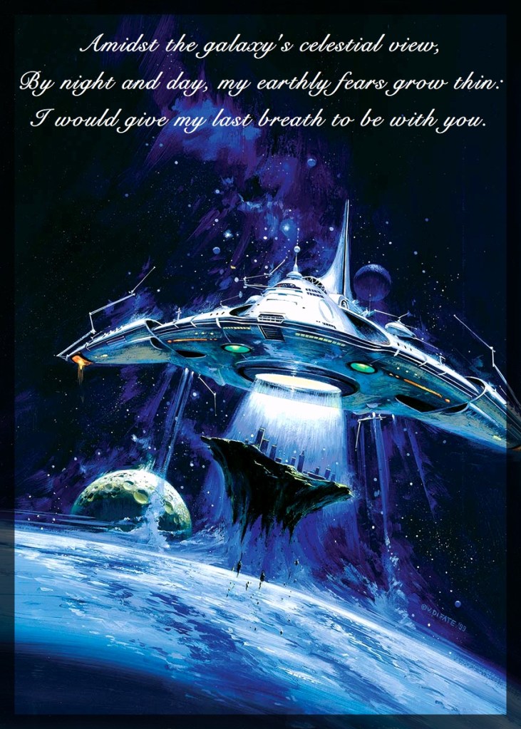 Star One by VINCENT DI FATE. In this painting, a giant UFO flying above Earth is pulling in an entire city with an immense ray of light.